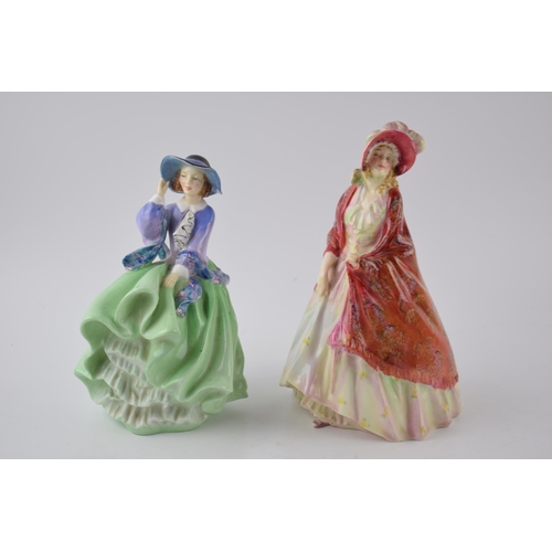 150B - Royal Doulton figurines to include The Paisley Shawl HN1392, Top o'the Hill HN1833 in green colourwa... 