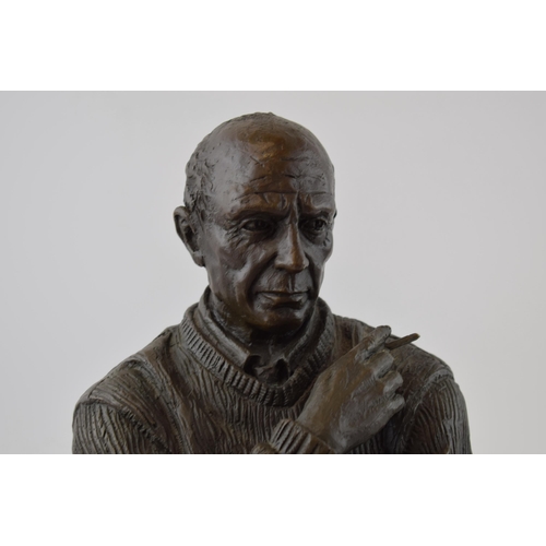 481 - Bronze bust of Pablo Picasso, mounted onto black marble base, signed 'Milo', 34cm tall.