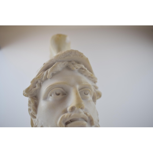 486 - A trio of soft stone / stone effect figural busts to include Lord Nelson, a Centurion and a Roman bu... 