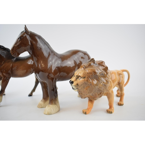 62F - Beswick horses to include brown shire 818, grey thoroughbred (13cm tall), a brown gloss Spirit of Fr... 