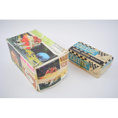 465 - Boxed Moon Scout vintage toy, made in Hong Kong, battery operated, with a Scalextric Mini Cooper in ... 