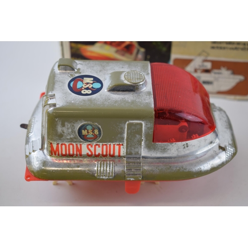 465 - Boxed Moon Scout vintage toy, made in Hong Kong, battery operated, with a Scalextric Mini Cooper in ... 