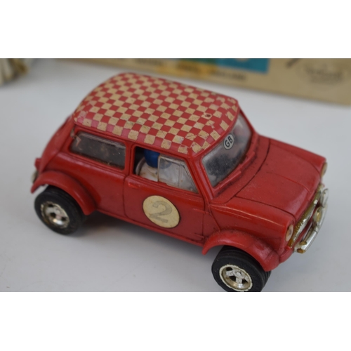 465 - Boxed Moon Scout vintage toy, made in Hong Kong, battery operated, with a Scalextric Mini Cooper in ... 