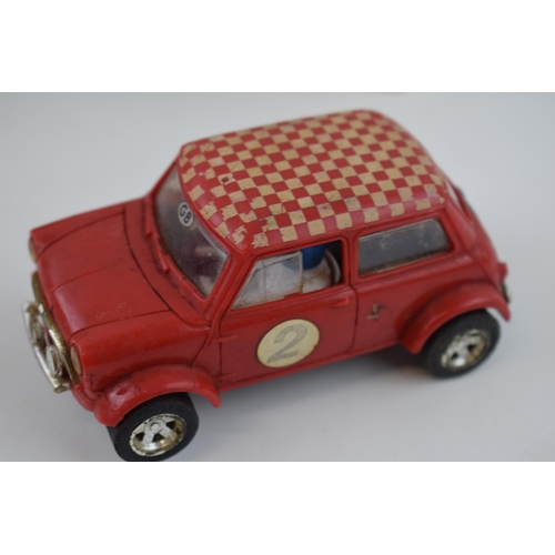 465 - Boxed Moon Scout vintage toy, made in Hong Kong, battery operated, with a Scalextric Mini Cooper in ... 