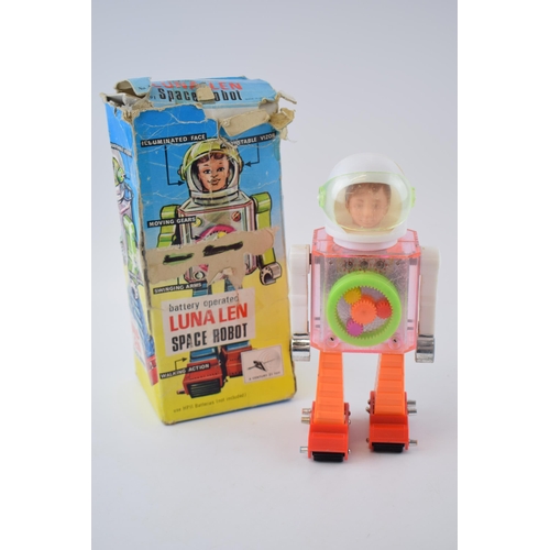 466 - Boxed Luna Len Space Robot, battery operated, made in Hong Kong.