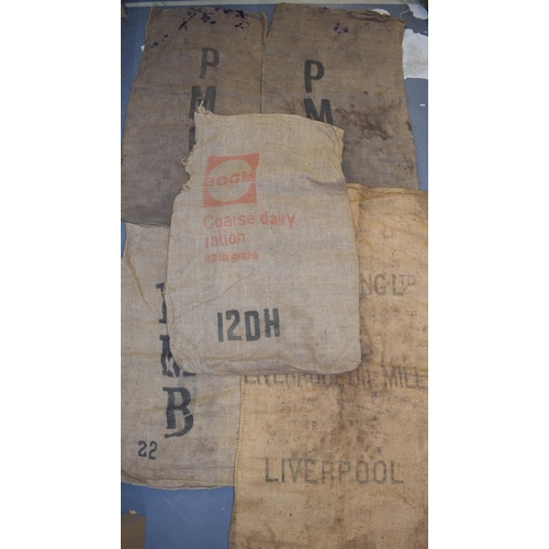 469 - 5 antique hessian sacks to include 3 Potato Marketing Board, 1 BOCM Cake and a Farmers Co Ltd Liverp... 