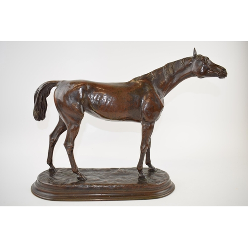 19th century bronze model of a horse standing whilst facing right, bearing 'J Moigniez' signature (Jules Moigniez 1835-1894), with realistic base, total weight 4.5kg+, '6370' inscribed to underside of base, 38cm long, 31cm tall, with good patination.