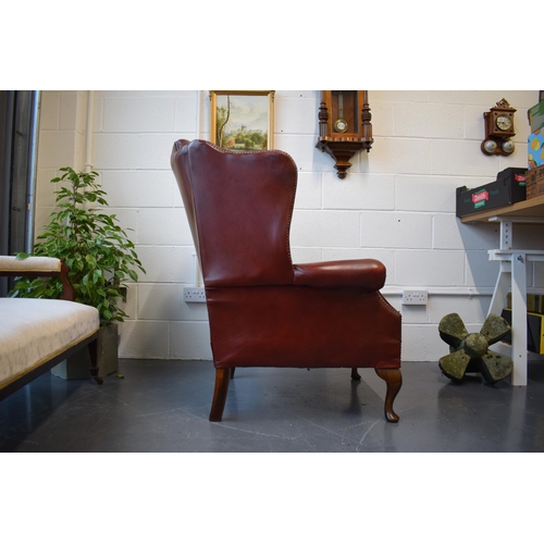 495 - Vintage leather Queen Anne style Chesterfield single wingback chair in oxblood. A good example of a ... 