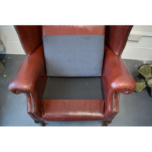 495 - Vintage leather Queen Anne style Chesterfield single wingback chair in oxblood. A good example of a ... 