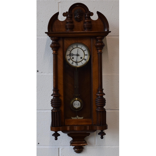 498 - Edwardian chiming Vienna Wall clock with ceramic dial with brass banding and roman numerals. Ceramic... 