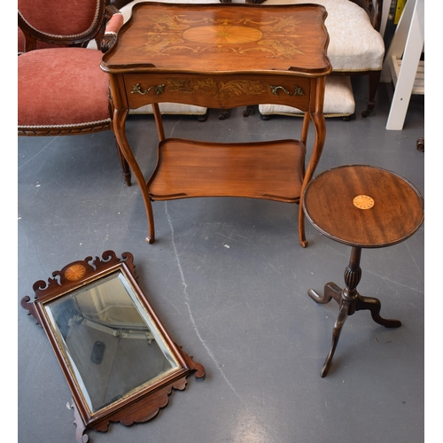 504 - A collection of Edwardian furniture items to include a small console table with inlaid marquetry des... 