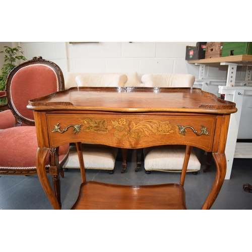 504 - A collection of Edwardian furniture items to include a small console table with inlaid marquetry des... 