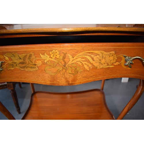 504 - A collection of Edwardian furniture items to include a small console table with inlaid marquetry des... 