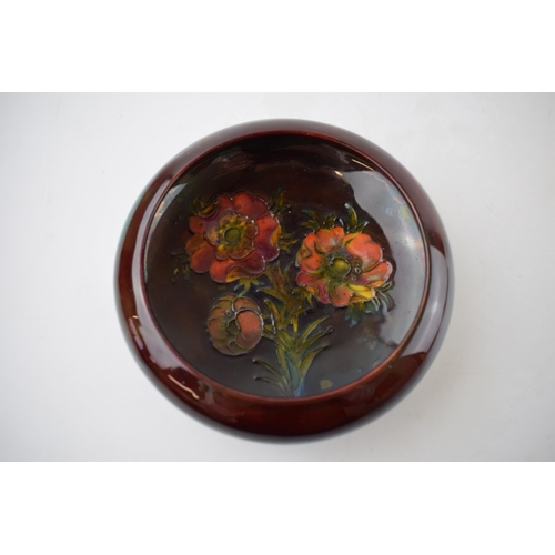 120A - Moocroft shallow dish with flambe decoration, in the Orchid (or similar) pattern, 16cm diameter.