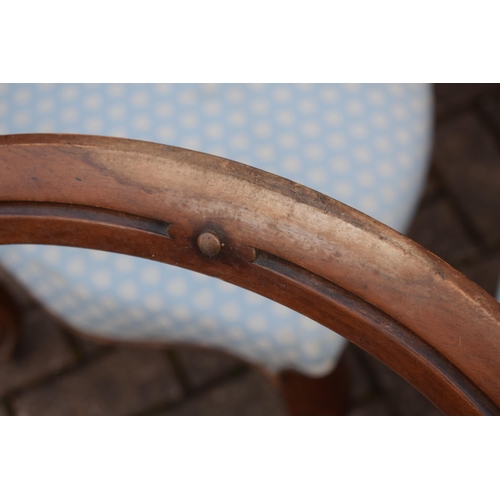 507 - A matched set of 6 Victorian balloon back dining chairs with blue upholstery (6), 88cm tall.