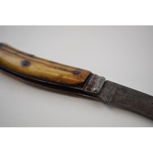 491 - Antique bone handled hunting pocket knife by Thomas Turner of Sheffield, marked 'Cutler to His Majes... 