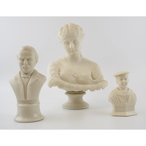 117 - Parian bust of Clytie, Classical Sculpture (Height 27cm) together with two smaller busts, one of a s... 