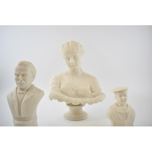 117 - Parian bust of Clytie, Classical Sculpture (Height 27cm) together with two smaller busts, one of a s... 