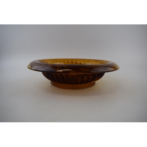 323 - An Art Deco amber cloud glass dish, in the manner of George Davidson, dia.29cm