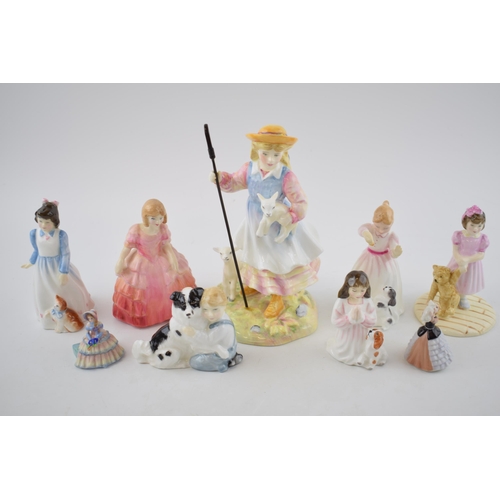 112 - Royal Doulton figures to include The Sheperdess, Rose, miniature figures and others (9).