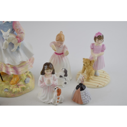 112 - Royal Doulton figures to include The Sheperdess, Rose, miniature figures and others (9).