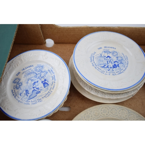 128 - A collection of 19th century ceramics to include blue and white wares and child's plates, religious ... 