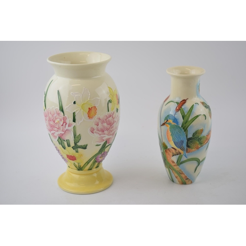 137 - A pair of Old Tupton Ware vases to include a Kingfisher and a floral vase (2), tallest 25cm.