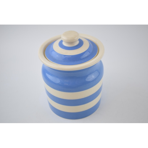 141 - A T.G Green Cornish Ware 'Tea' container in blue and white colour way. Height 16.5cm. 100% of the pr... 