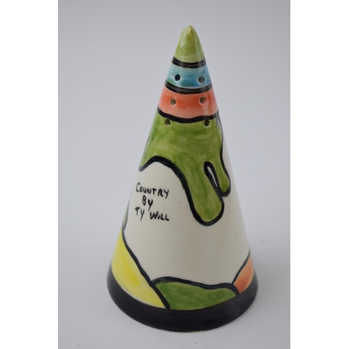 147 - Devon Ware Fielding, Staffordshire England. Country By Ty Will. Clarice Cliff style sugar shaker. He... 