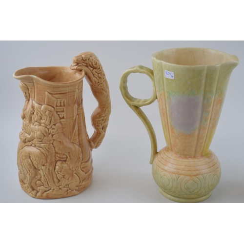 153 - A trio of pottery to include a Burleigh Ware Old Feeding Time jug in brown mottled glaze, a Beswick ... 