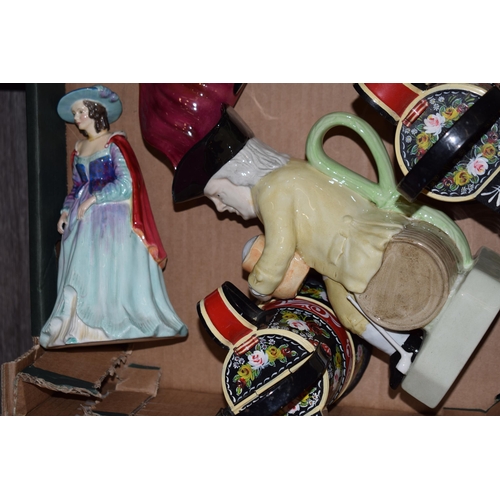 154 - Pottery to include Drioli decanters, Wood and sons Toby jugs, Paragon figurine 'Lady Isobel' (neck g... 