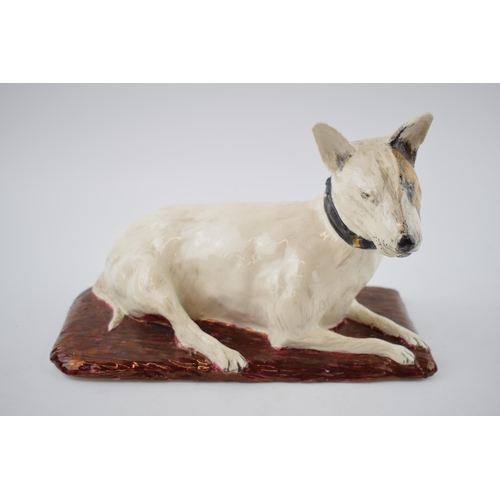 156 - Studio pottery figure of an English Bull Terrier, indistinguishable signature to base. Dated 1953. W... 