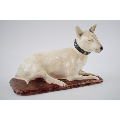 156 - Studio pottery figure of an English Bull Terrier, indistinguishable signature to base. Dated 1953. W... 