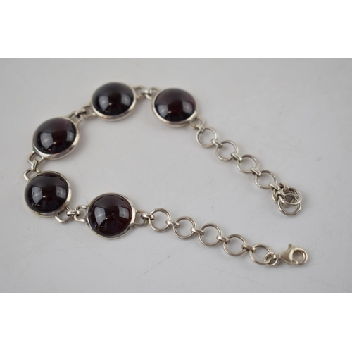 222 - Sterling silver bracelet with polished cabachon style stones, 12.6 grams, 19.5cm.