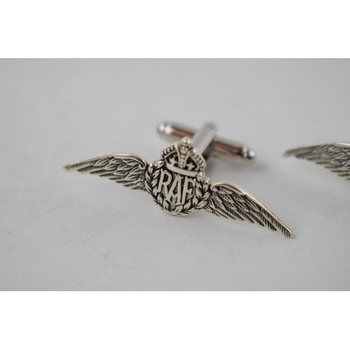 228 - Sterling silver pair of RAF Wings cufflinks, 4cm wide (2).