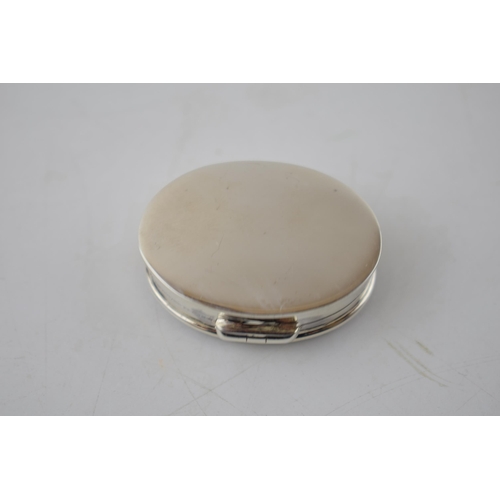 229 - Sterling silver pill box with hinged lid with collie dogs enamel insert, 4cm wide.