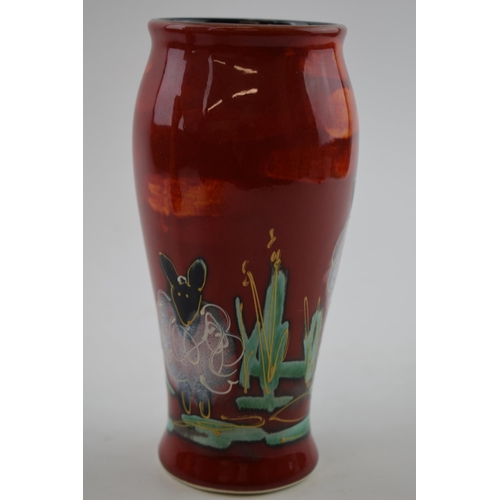 5 - Anita Harris Art Pottery vase, decorated with a sheep, 18cm tall, signed by Anita.
