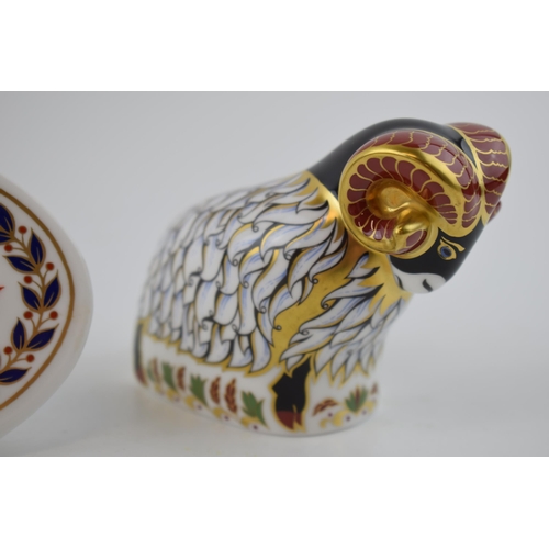 58 - Royal Crown Derby paperweight of a Derby Ram and a Royal Crown Derby point of sale, ram is first qua... 