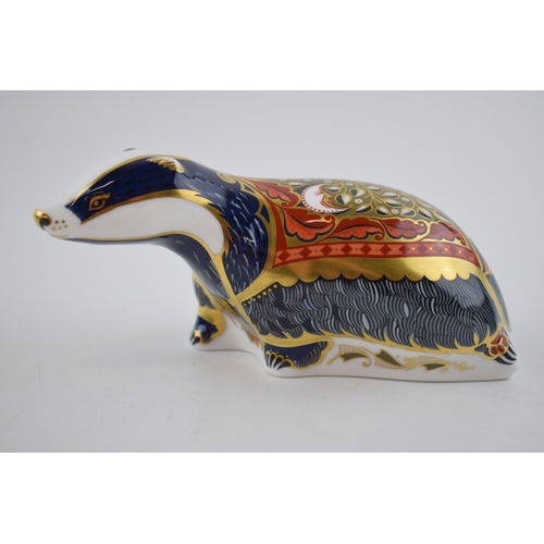 62 - Royal Crown Derby paperweight of a Moonlight Badger, first quality with gold stopper.