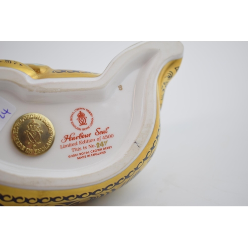 65 - Royal Crown Derby paperweight of a Harbour Seal, first quality with gold stopper.