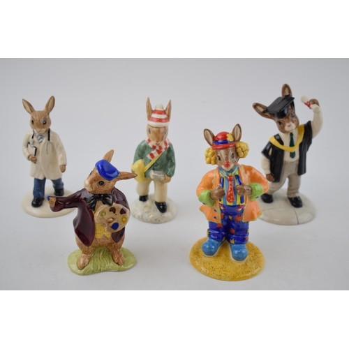 86 - Boxed Royal Doulton Bunnykins to include Clarence the Clown, Graduation Day, Paperboy, Artist and Do... 