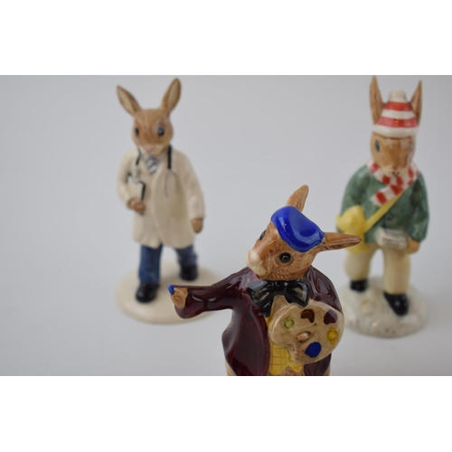 86 - Boxed Royal Doulton Bunnykins to include Clarence the Clown, Graduation Day, Paperboy, Artist and Do... 