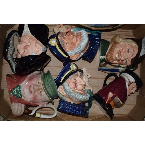 93 - A collection of Royal Doulton character jugs to include Old Salt, Robin Hood, The Lobsterman, The Hu... 