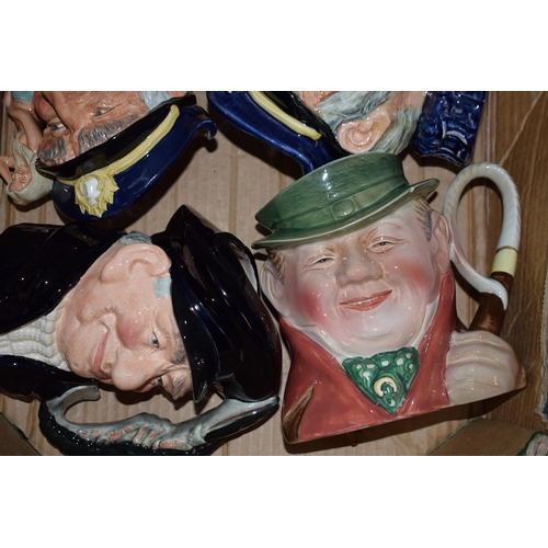 93 - A collection of Royal Doulton character jugs to include Old Salt, Robin Hood, The Lobsterman, The Hu... 