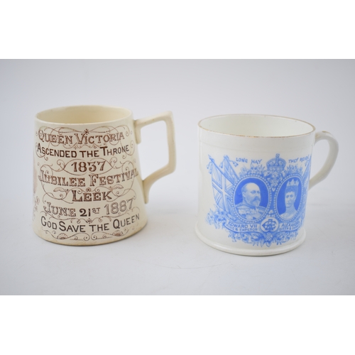 156A - Leek / local interest: an Edward VII coronation mug  by Radford with a Queen Victoria Golden Jubilee... 