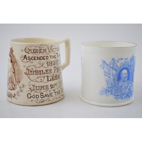 156A - Leek / local interest: an Edward VII coronation mug  by Radford with a Queen Victoria Golden Jubilee... 