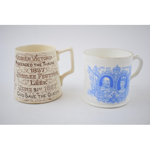 156A - Leek / local interest: an Edward VII coronation mug  by Radford with a Queen Victoria Golden Jubilee... 