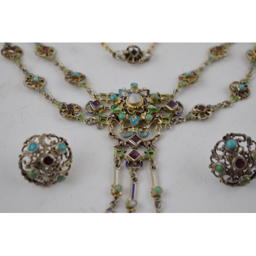 178 - Late 19th century Austro-Hungarian necklace and earring set with beautifully enamelled decoration an... 