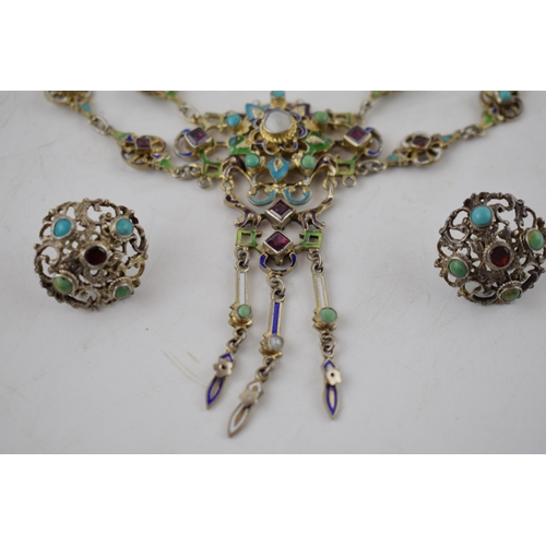 178 - Late 19th century Austro-Hungarian necklace and earring set with beautifully enamelled decoration an... 