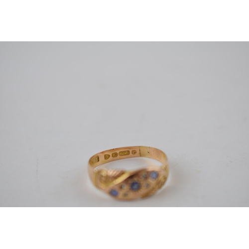 184 - 15ct gold ring set with sapphires and diamonds, Chester 1898, 2.4 grams, size S.